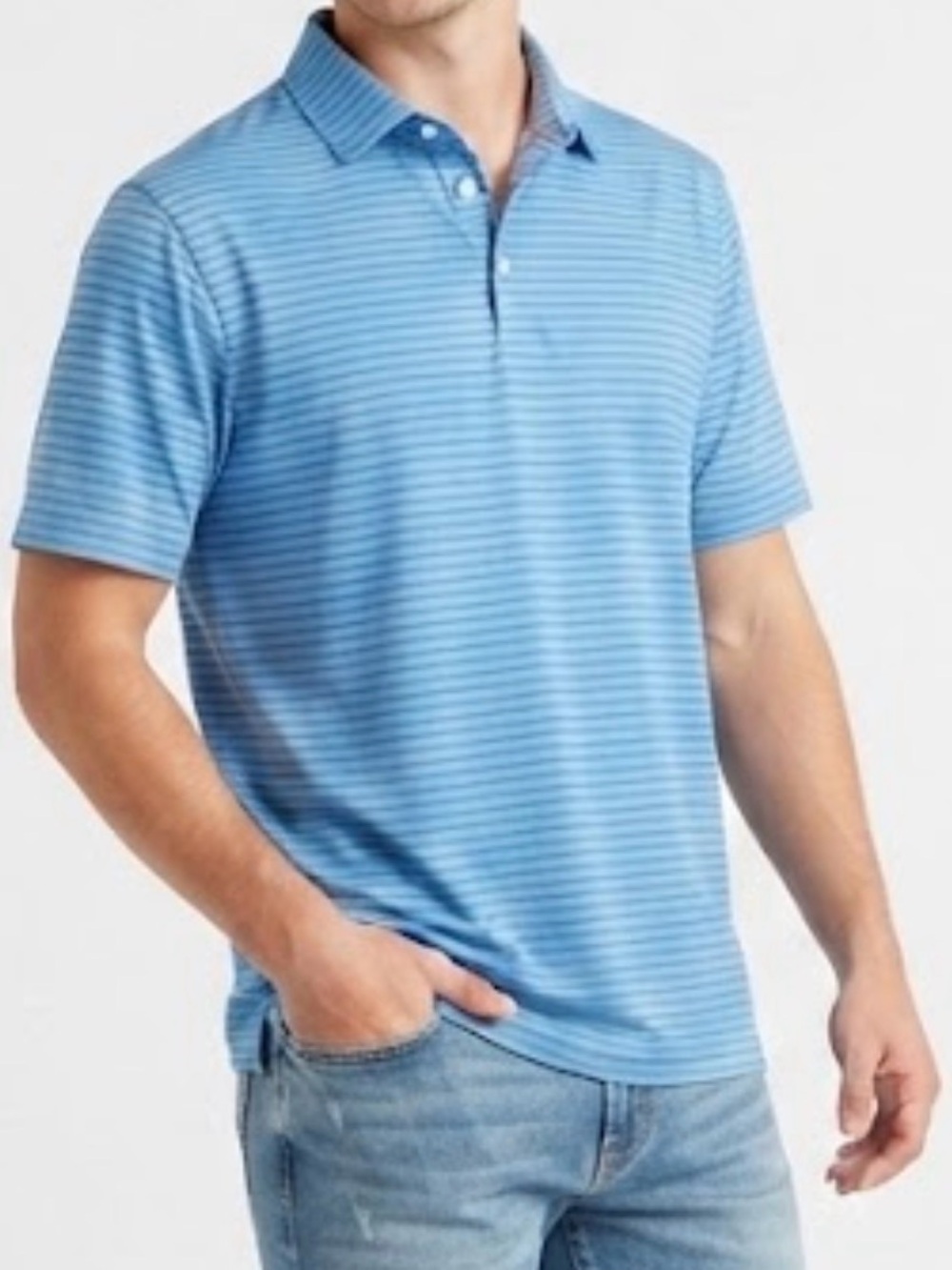 Men's Light Blue Striped Polo Shirt Walter Hagen Short Sleeved Large